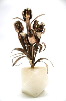 Bronze and Marble Flower Sculpture - 8"