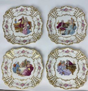 SET of 4 Antique Porcelain Plates Signed BW BERTA WEBB 12/18/ 62