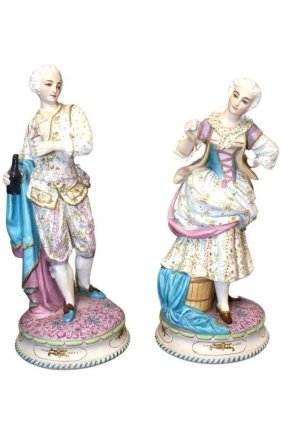 PAIR OF FRENCH CHANTILLY PORCELAIN FIGURES- 9.5"