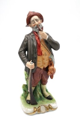 Vintage Italian Capodimonte porcelain statue "Rabbit Hunter" -12" inches