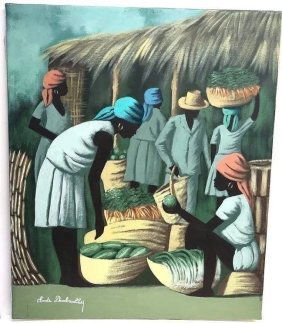 Claude Dambreville (Haitian, B.1934) ORIGINAL OIL on CANVAS Signed Painting
