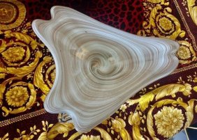 X-Large Murano Italy Gold Dust swirl ART GLASS Centerpiece BOWL On 3 feet
