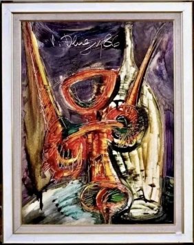 Vitaly Dlugy (1934-1990) Russian American listed artist Oil on board "Corkscrew Live"