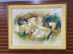 Vintage Large Nude Oil on Canvas Signed