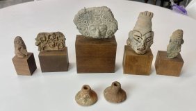Zapotec slab Archaic head  Aztec clay seal  (Signed) Mayan head (1800) yrs. old