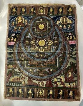 VINTAGE Tibetan Hand painted Thangka Painting depicting Buddhist Deities