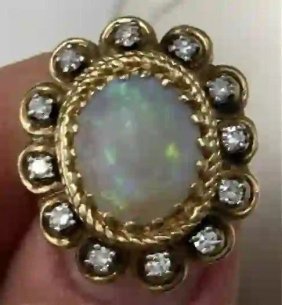 14K Gold Royal OPAL & DIAMONDS Large & heavy Beautiful Ring Size 6.5