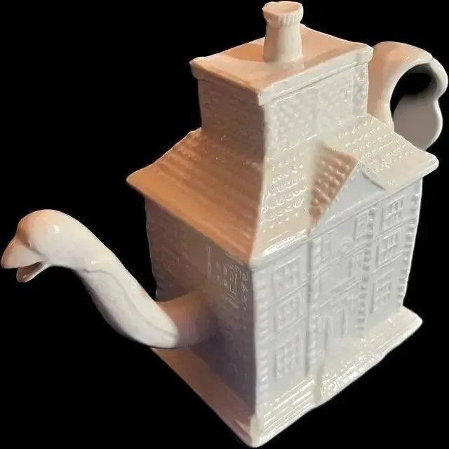 WHITE SALT- GLAZED STONEWARE FIGURAL HOUSE TEAPOT (1 of 9)