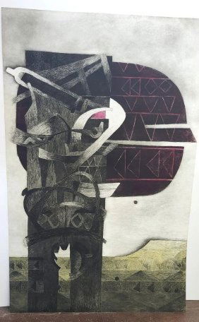Fernando de Szyszlo ( Peruvian 1925-2017)  X-large Engraving Etching 73/100 on canvas 59"x 39"