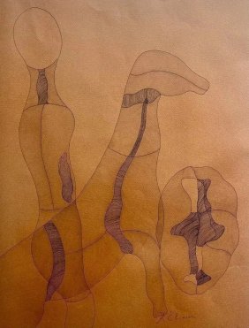 HENRY ELINSON -Listed California/Russia 1935-2010 Modernist AVANT-GARDE Nude Figural INK Pastel 1987