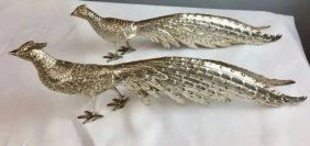 Pair Large Sterling Silver Pheasant Figures Both Marked & Stamped
