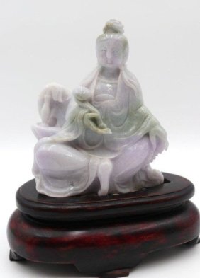 Chinese Natural Lavender color Burma jadeite jade figurine 7.5 tall