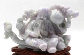 Chinese Natural Lavender Color Jadeite JADE Statue Happy Buddha on Wood Stand