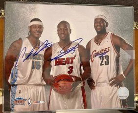 NBA LEBRON JAMES Carmelo Anthony D. WADE TRIPLE - SIGNED 10" x 8.5" ALL Star Game PHOTO