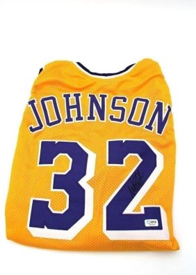 Magic Johnson of LA Lakers Autographed Basketball Jersey