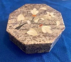 Vintage Chinese stone Mother of Pearl & Coral Box