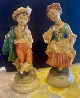 2 Vintage GERMAN Chalk large Figurines