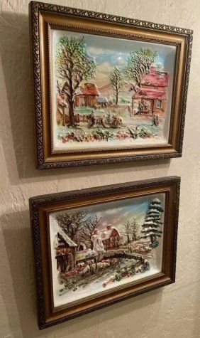 Antique 2 Pair German Porcelain Plaques framed