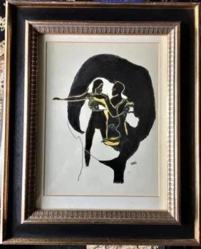 Watercolor Ink Painting Signed C Nadell