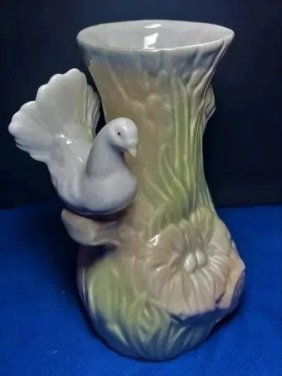 Vintage M Requena Porcelain Vase With a Bird Valencia Spain Ceramic