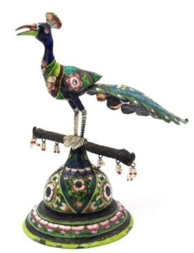 Antique Indian Gilt Silver Peacock Hand Painted  740 grams  9  x 11 inches