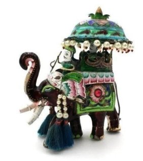 Antique INDIAN RAJASTHAN MEENAKARI Enameled Sterling Silver Elephant Figurine