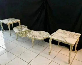 Antique French Set Of Finely Carved Wood Tables with Marble Tops furniture