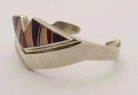 Ray Tracey Navajo Handcrafted Bracelet .925 Sterling Silver Red & Purple Coral