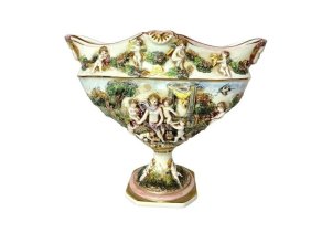 Capodimonte Italy Centerpiece Porcelain Bowl Hand-Painted  10.5" x 13" x 7.5"