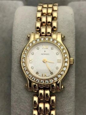 Movado Brileti 14k Yellow Gold Lady's Watch with Diamond Bezel 21mm