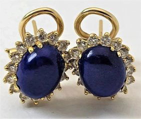 Earrings Diamonds Blue Lapis Stones 18k