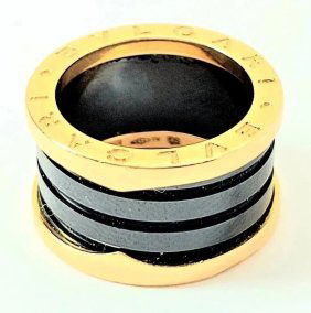 Designer Bulgari Black Onyx 18k Yellow Gold Ring Size 5.5