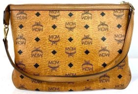 Authentic MCM Crossbody Pouch in Visetos Original Cognac Medium Size Pouch