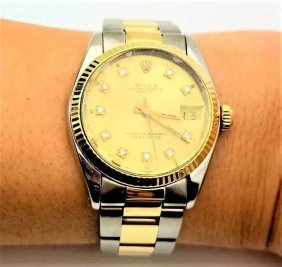 Authentic Unisex ROLEX 2-Toned ref# 6827 14k St. Steel Diamond Dial Watch 1979