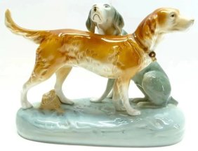 Royal Dux Porcelain Figurine Two Hunting Dogs