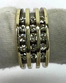Jose Hess 1.14ct Channel Set Diamond 14k Yellow Gold 3 Rows Wide Band Ring Sz-6