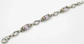 Judith Ripka 925 Sterling Imperial Topaz & 18k YG Diamond Station Bracelet 7"