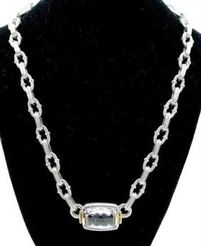 Judith Ripka 925 Sterling Gemstone & 18k YG Diamond Station Enhancer Necklace