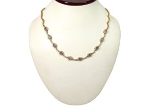 18K Yellow Gold Barbie Pink Gemstone & Diamond Necklace 16" inches