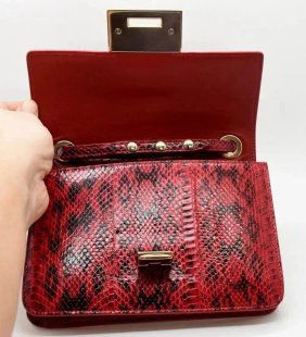 Auth. Jimmy Choo Rebel Small Red Snakeskin Limited Edition Crossbody Bag