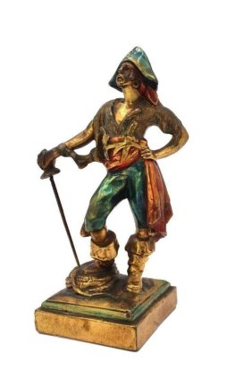 Vintage Bronze Figural Pirate by  Paul Herzel listed artist 17 cm - 10.5"