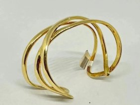Tiffany Co 18K / 750 Gold Angela Cummings Wave Crossover Twist Cuff Bangle Bracelet 1980