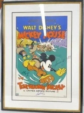 Vintage Walt Disney Serigraph From 1932 Movie cartoon Signed by  Dan Marino NFL Miami#13 players