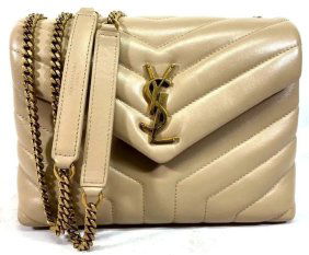 Saint Laurent Loulou Medium Quilted Beige Leather Shoulder Bag w/Gold Hardware