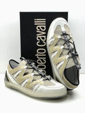 ROBERTO CAVALLI 320G/B GOMAMATO Mixed-Media Sneakers Beige/Black/White S:46/12US