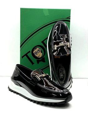 TOD'S Albert Elbaz Double T Patern Leather Black/White S:10.5 Men's Loafers