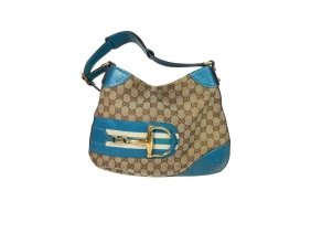 Gucci GG Canvas Web Hasler Shoulder Bag || Blue
