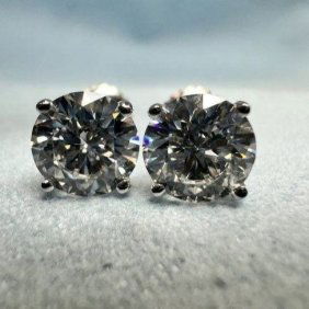 Women's Studs TW 2.20 cts Lab Grown Diamond Round E VS1, w/g 14k