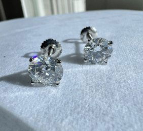 Women's Studs TW 3.00 cts Lab Grown Diamond Round E VS1, w/g 14k