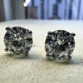 Women's Studs TW 3.08 cts Lab Grown Diamond Round E VS1, w/g 14k